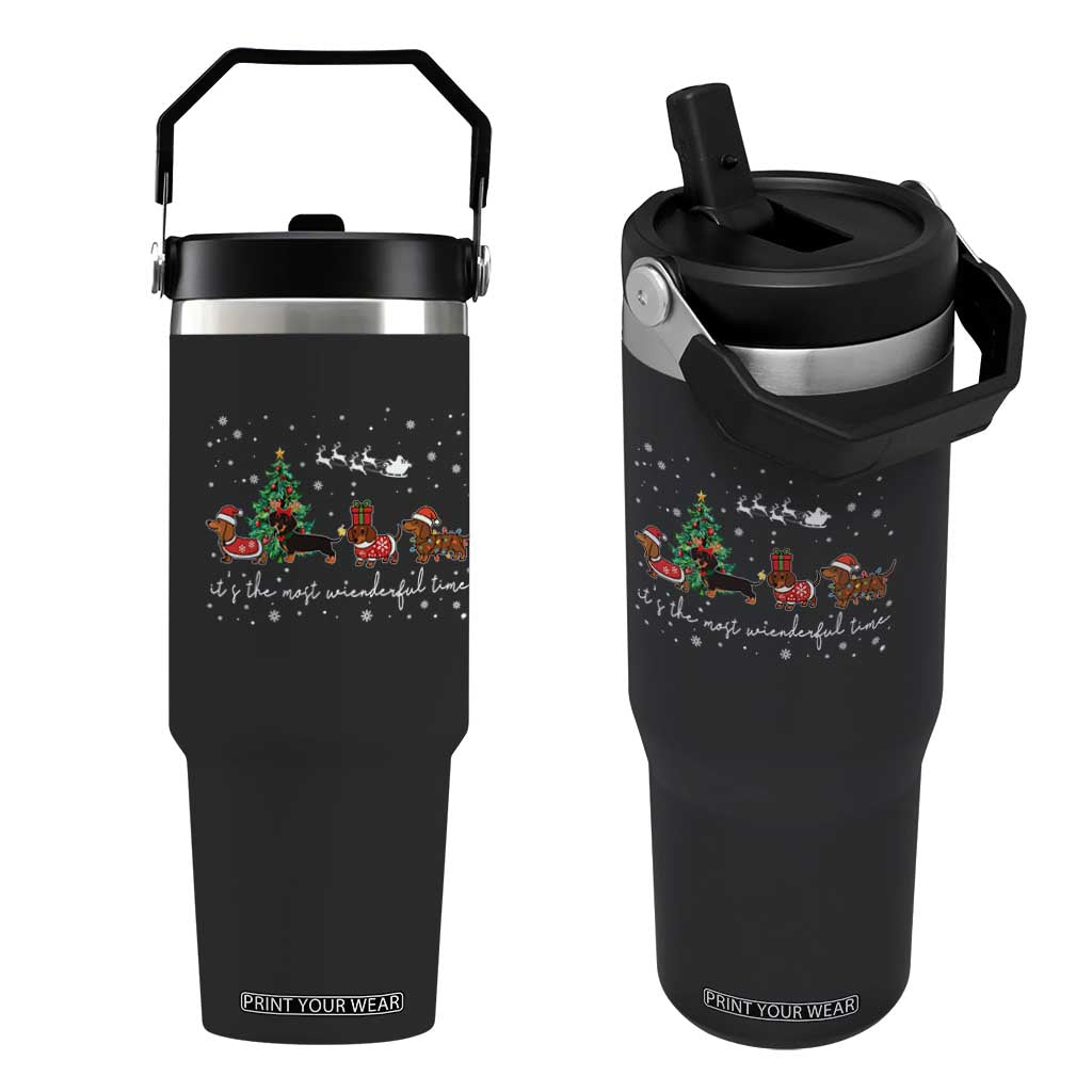 Dachshund Christmas Flip Straw Tumbler Funny Weiner Dog Lovers Its The Most Wienderful Time TS10 One Size: 30 oz Black Print Your Wear