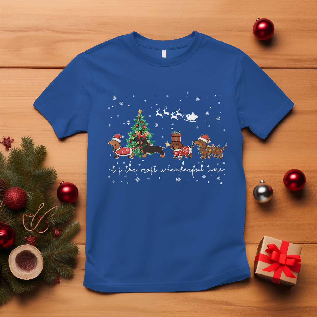 Dachshund Christmas T Shirt Funny Weiner Dog Lovers Its The Most Wienderful Time TS10 Royal Blue Print Your Wear