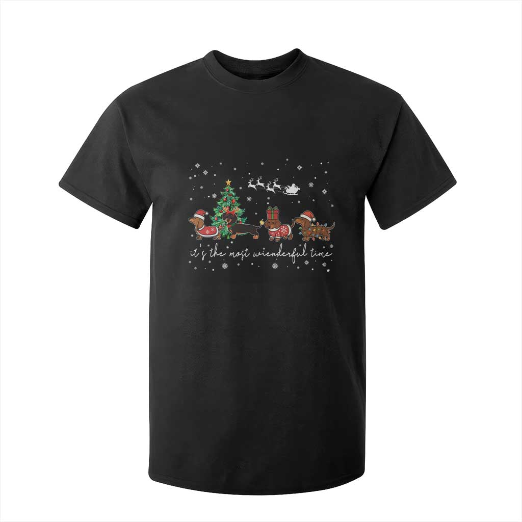 Dachshund Christmas T Shirt For Kid Funny Weiner Dog Lovers Its The Most Wienderful Time - Print Your Wear