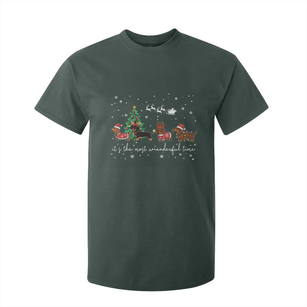 Dachshund Christmas T Shirt For Kid Funny Weiner Dog Lovers Its The Most Wienderful Time TS10 Dark Forest Green Print Your Wear