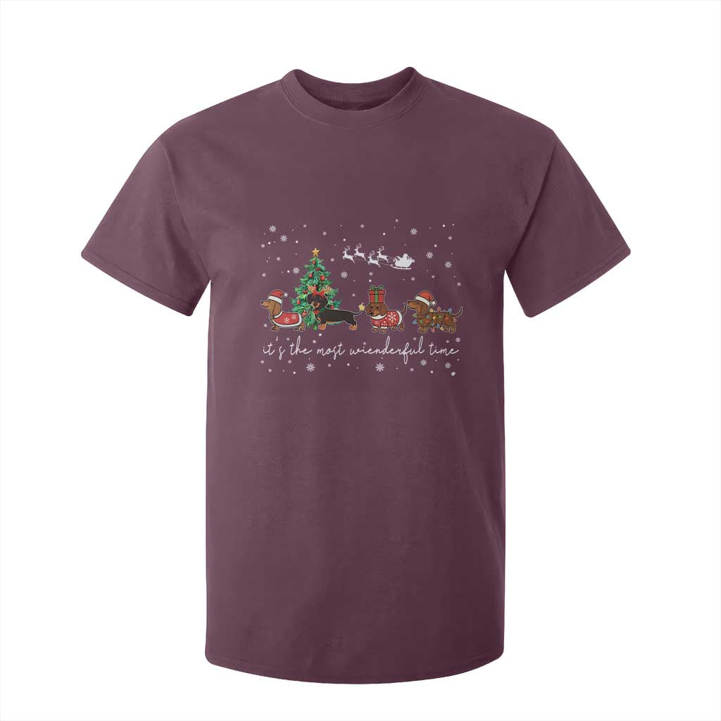 Dachshund Christmas T Shirt For Kid Funny Weiner Dog Lovers Its The Most Wienderful Time TS10 Maroon Print Your Wear