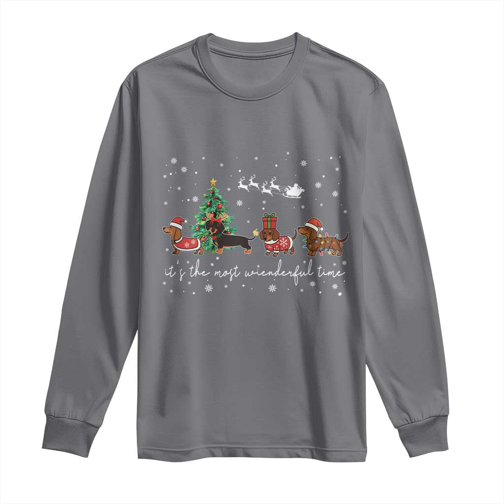 Dachshund Christmas Long Sleeve Shirt Funny Weiner Dog Lovers Its The Most Wienderful Time TS10 Charcoal Print Your Wear