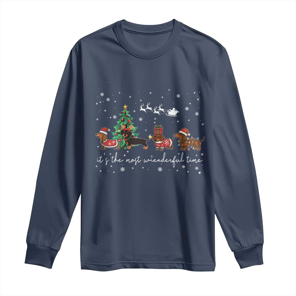 Dachshund Christmas Long Sleeve Shirt Funny Weiner Dog Lovers Its The Most Wienderful Time TS10 Navy Print Your Wear