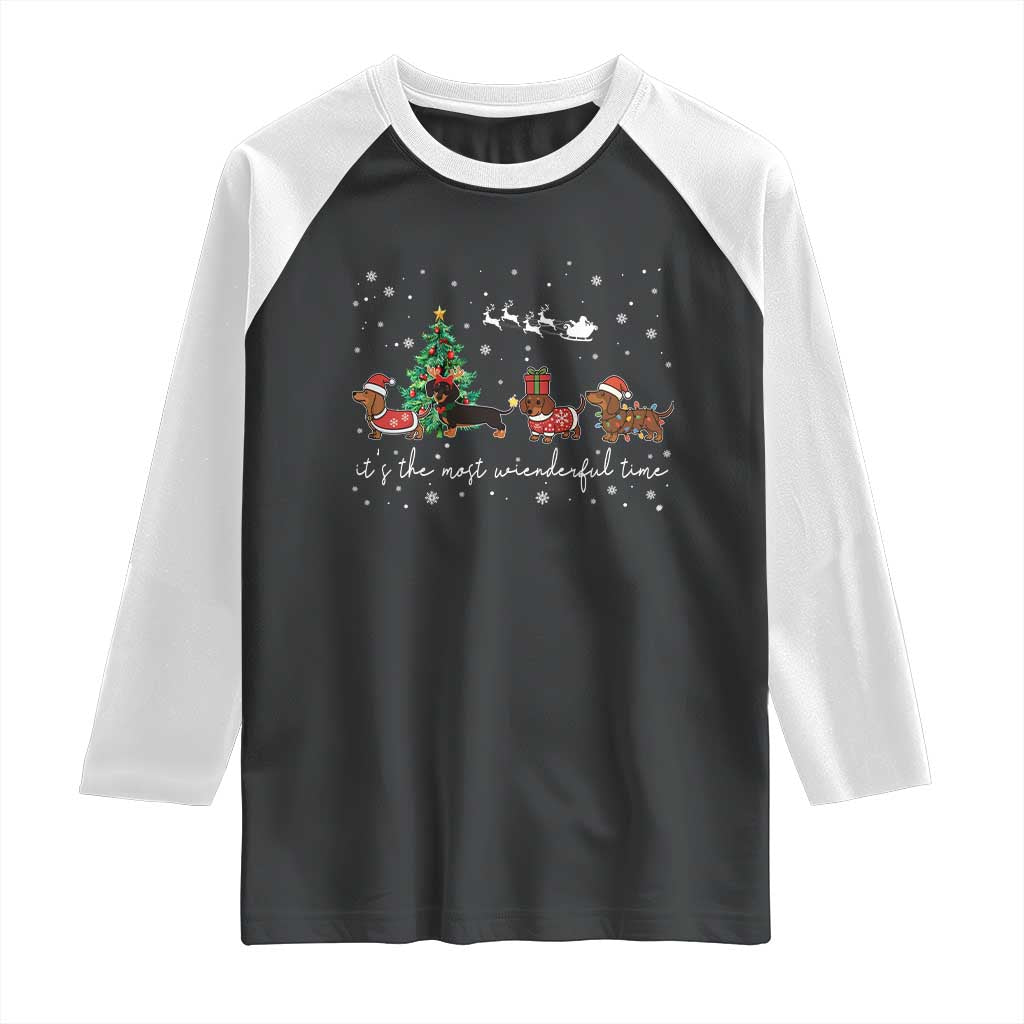 Dachshund Christmas Raglan Shirt Funny Weiner Dog Lovers Its The Most Wienderful Time TS10 Black White Print Your Wear