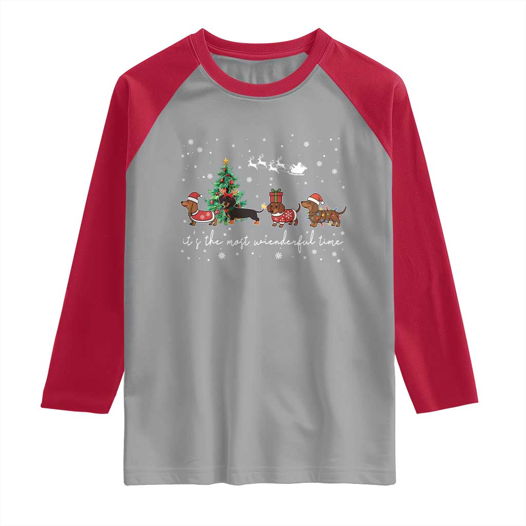 Dachshund Christmas Raglan Shirt Funny Weiner Dog Lovers Its The Most Wienderful Time TS10 Sport Gray Red Print Your Wear