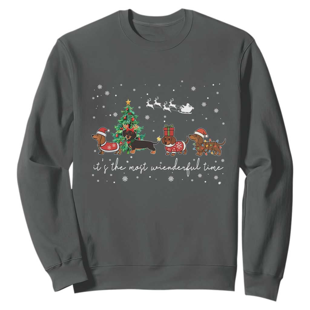 Dachshund Christmas Sweatshirt Funny Weiner Dog Lovers Its The Most Wienderful Time TS10 Dark Heather Print Your Wear