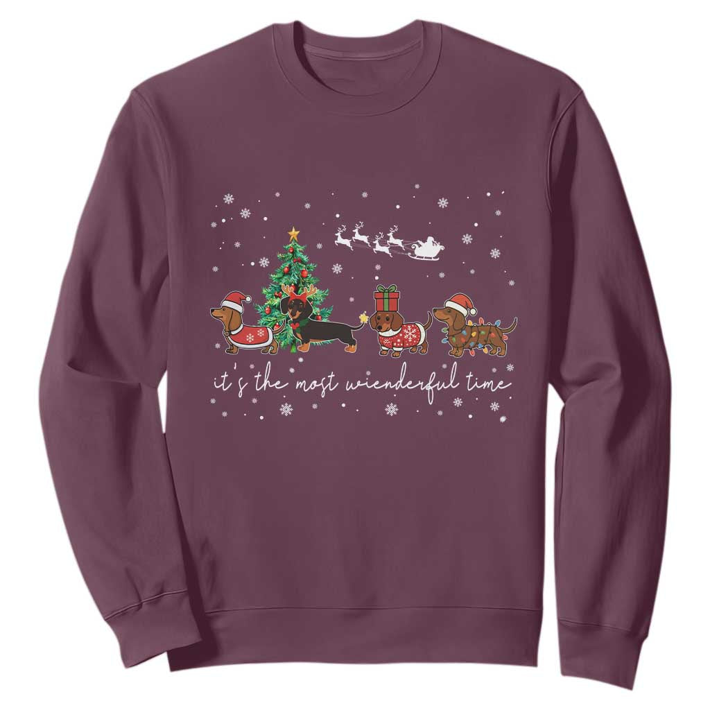 Dachshund Christmas Sweatshirt Funny Weiner Dog Lovers Its The Most Wienderful Time TS10 Maroon Print Your Wear
