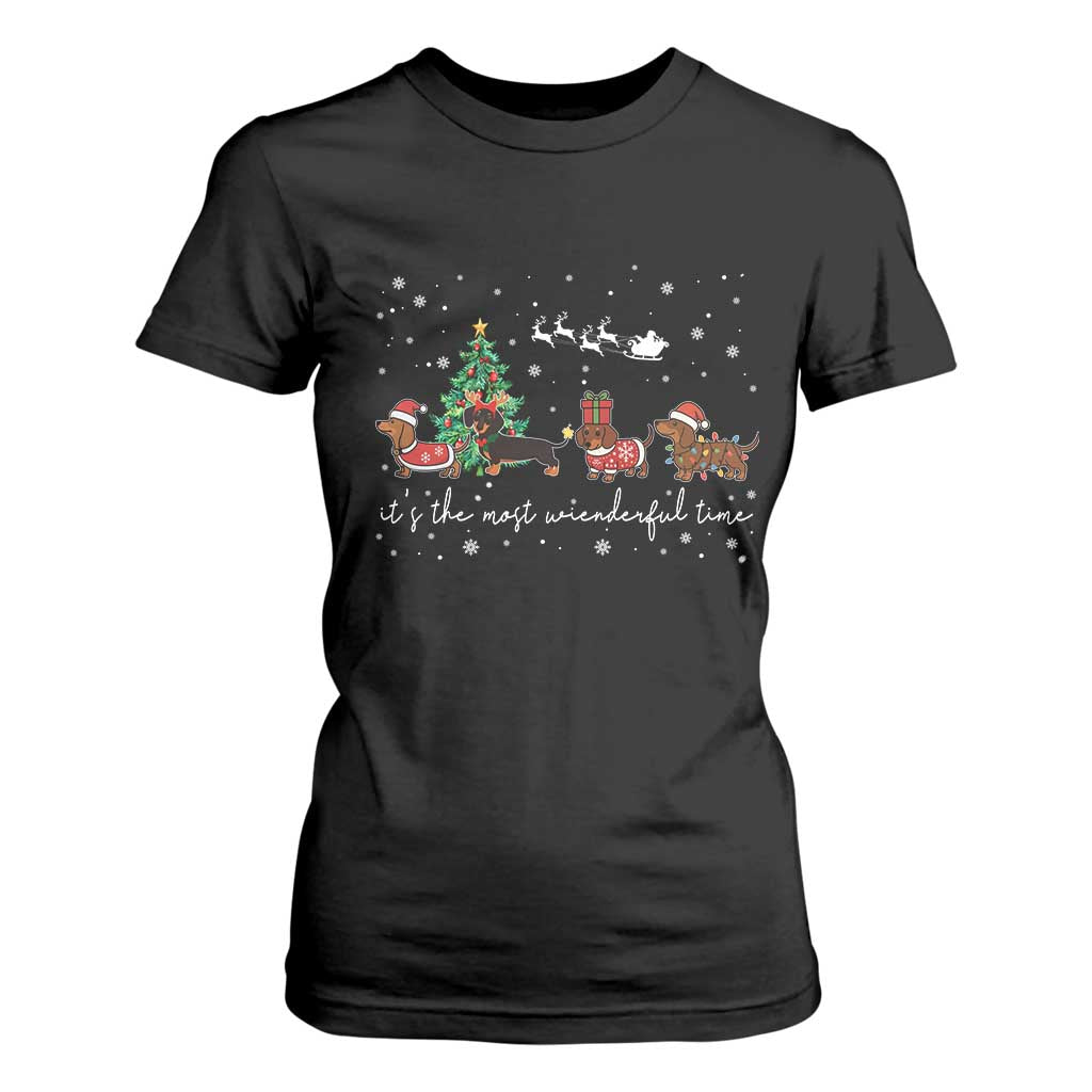 Dachshund Christmas T Shirt For Women Funny Weiner Dog Lovers Its The Most Wienderful Time - Print Your Wear