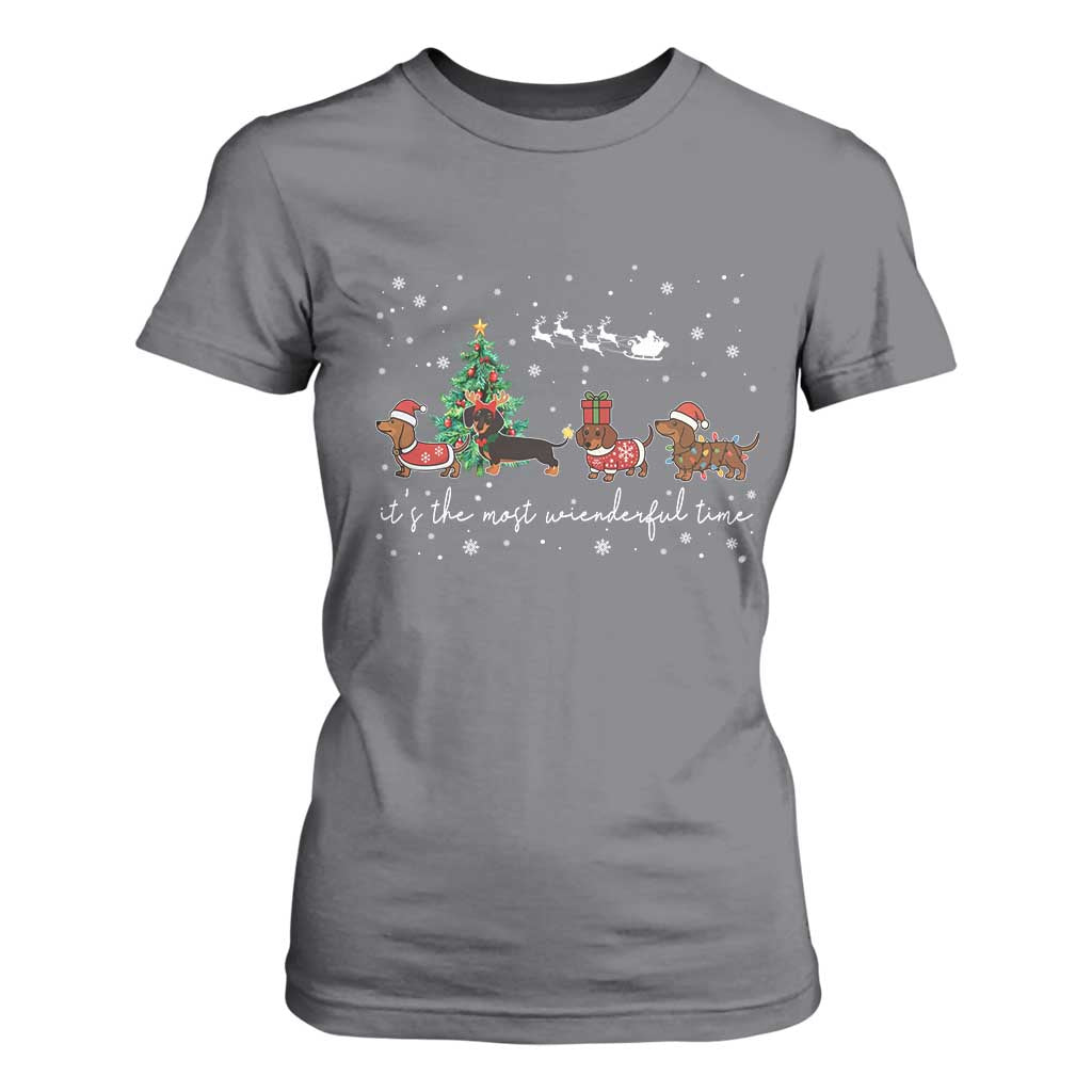 Dachshund Christmas T Shirt For Women Funny Weiner Dog Lovers Its The Most Wienderful Time TS10 Charcoal Print Your Wear