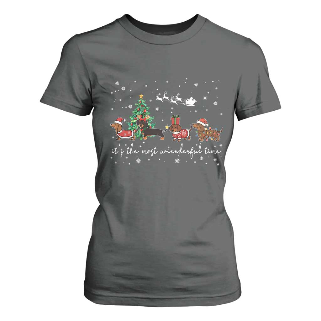 Dachshund Christmas T Shirt For Women Funny Weiner Dog Lovers Its The Most Wienderful Time TS10 Dark Heather Print Your Wear