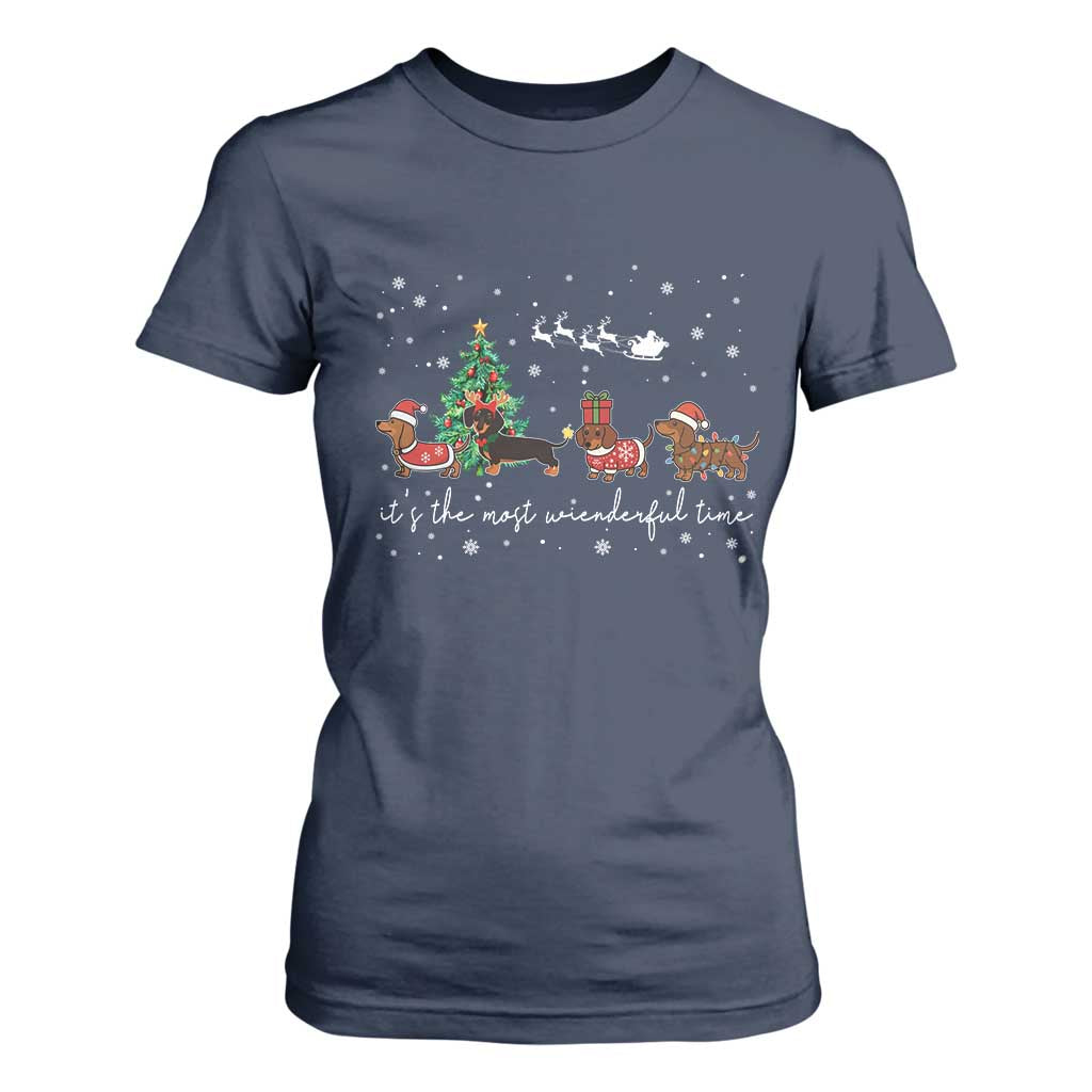 Dachshund Christmas T Shirt For Women Funny Weiner Dog Lovers Its The Most Wienderful Time TS10 Navy Print Your Wear