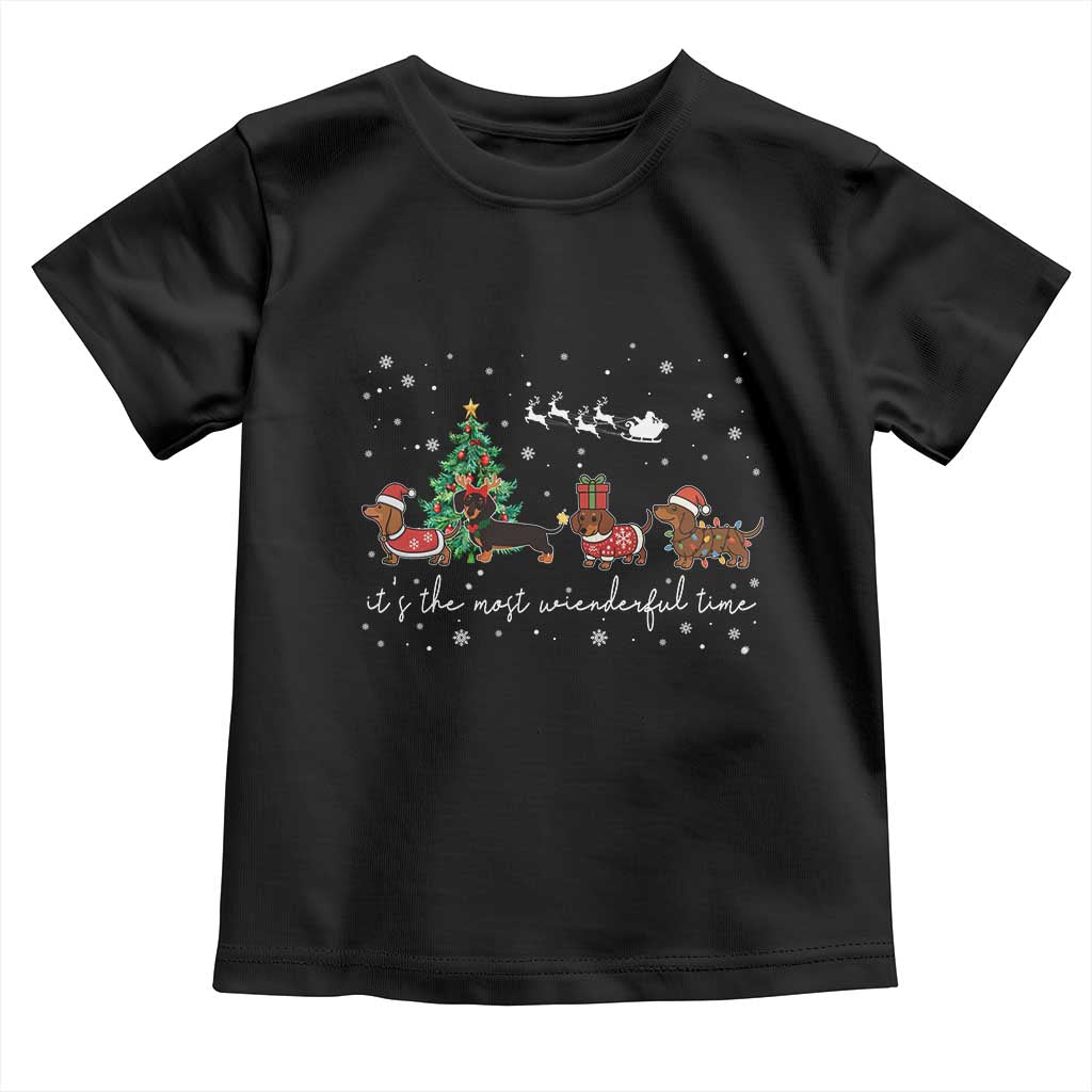 Dachshund Christmas Toddler T Shirt Funny Weiner Dog Lovers Its The Most Wienderful Time TS10 Black Print Your Wear