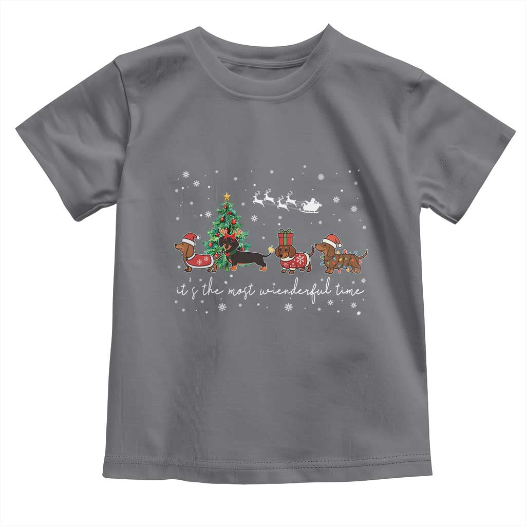 Dachshund Christmas Toddler T Shirt Funny Weiner Dog Lovers Its The Most Wienderful Time TS10 Charcoal Print Your Wear