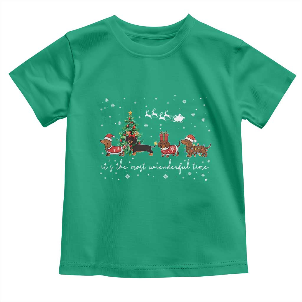 Dachshund Christmas Toddler T Shirt Funny Weiner Dog Lovers Its The Most Wienderful Time TS10 Irish Green Print Your Wear