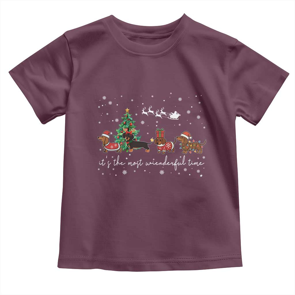 Dachshund Christmas Toddler T Shirt Funny Weiner Dog Lovers Its The Most Wienderful Time TS10 Maroon Print Your Wear