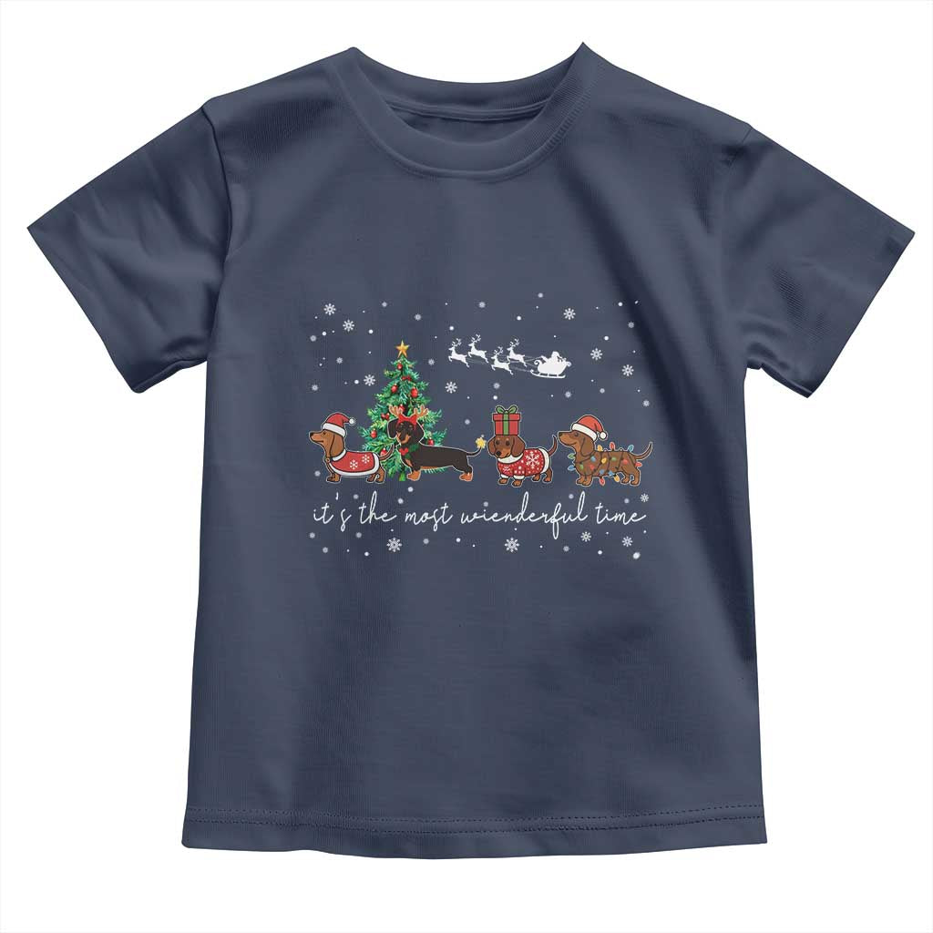 Dachshund Christmas Toddler T Shirt Funny Weiner Dog Lovers Its The Most Wienderful Time TS10 Navy Print Your Wear