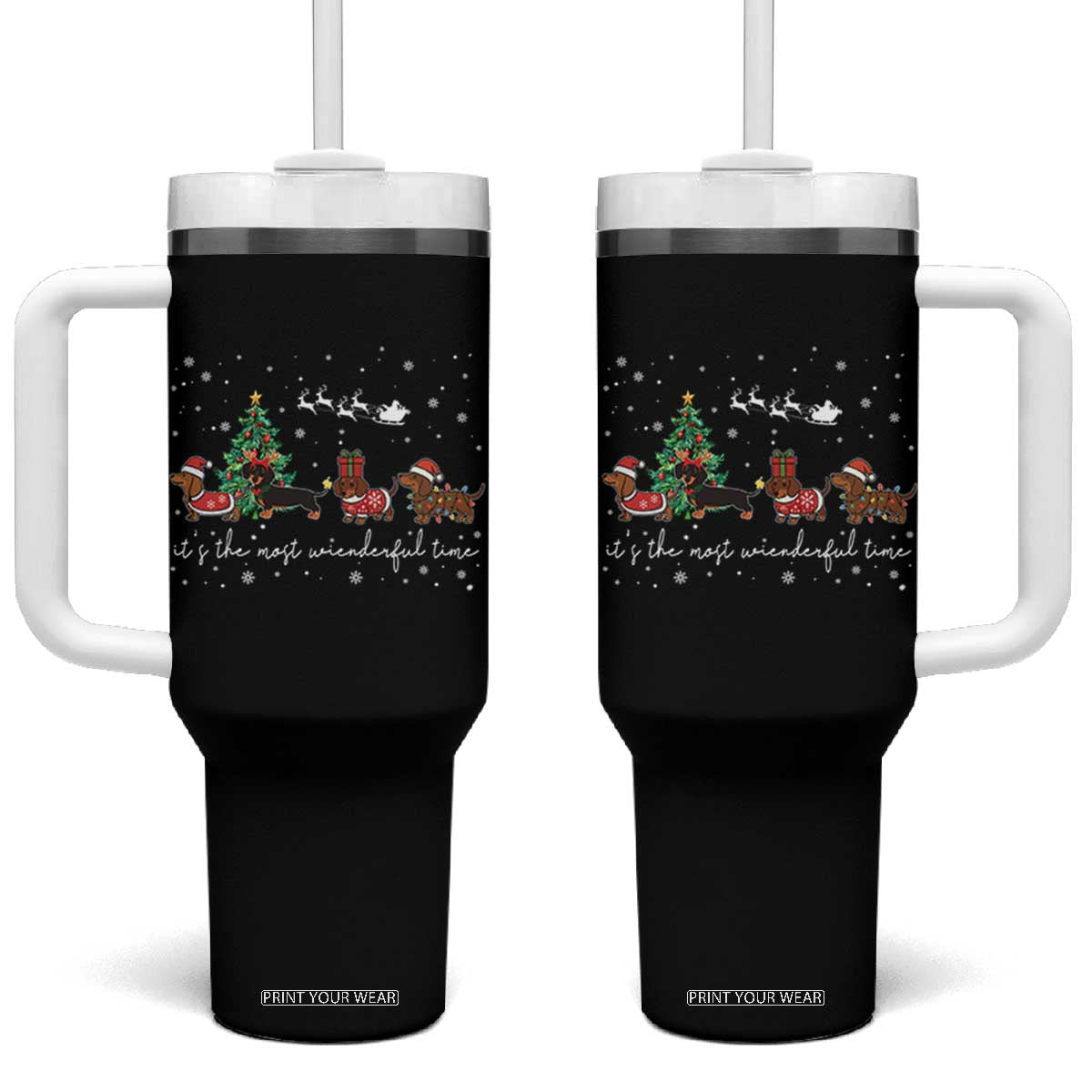 Dachshund Christmas Tumbler With Handle Funny Weiner Dog Lovers Its The Most Wienderful Time TS10 One Size: 40 oz Black Print Your Wear