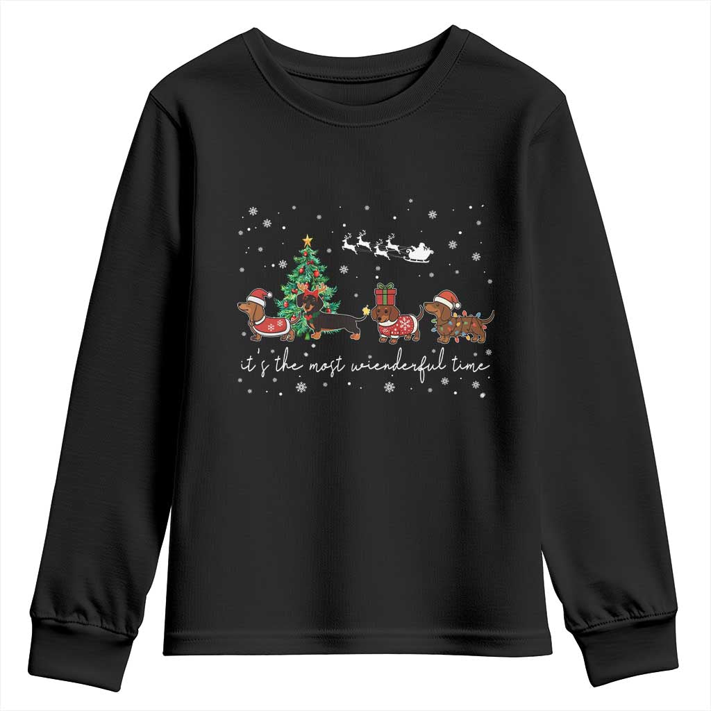 Dachshund Christmas Youth Sweatshirt Funny Weiner Dog Lovers Its The Most Wienderful Time - Print Your Wear