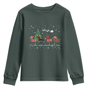 Dachshund Christmas Youth Sweatshirt Funny Weiner Dog Lovers Its The Most Wienderful Time TS10 Dark Forest Green Print Your Wear