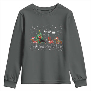 Dachshund Christmas Youth Sweatshirt Funny Weiner Dog Lovers Its The Most Wienderful Time TS10 Dark Heather Print Your Wear