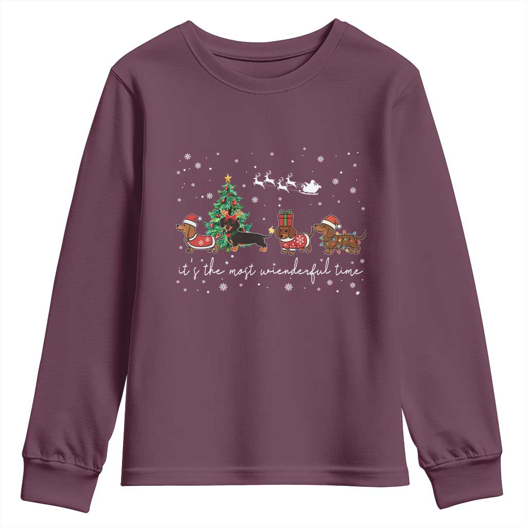 Dachshund Christmas Youth Sweatshirt Funny Weiner Dog Lovers Its The Most Wienderful Time TS10 Maroon Print Your Wear