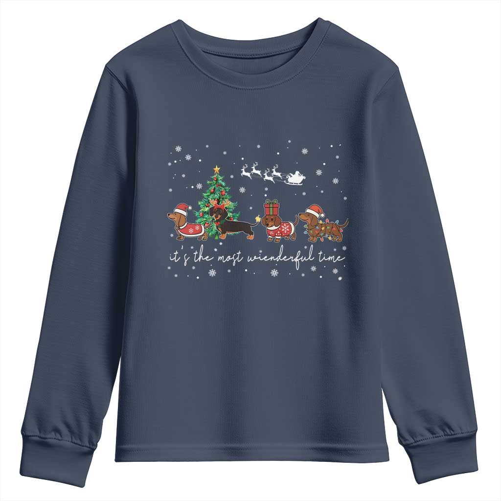 Dachshund Christmas Youth Sweatshirt Funny Weiner Dog Lovers Its The Most Wienderful Time - Print Your Wear