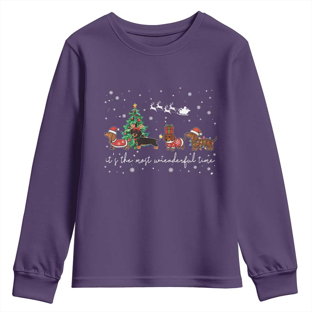 Dachshund Christmas Youth Sweatshirt Funny Weiner Dog Lovers Its The Most Wienderful Time - Print Your Wear