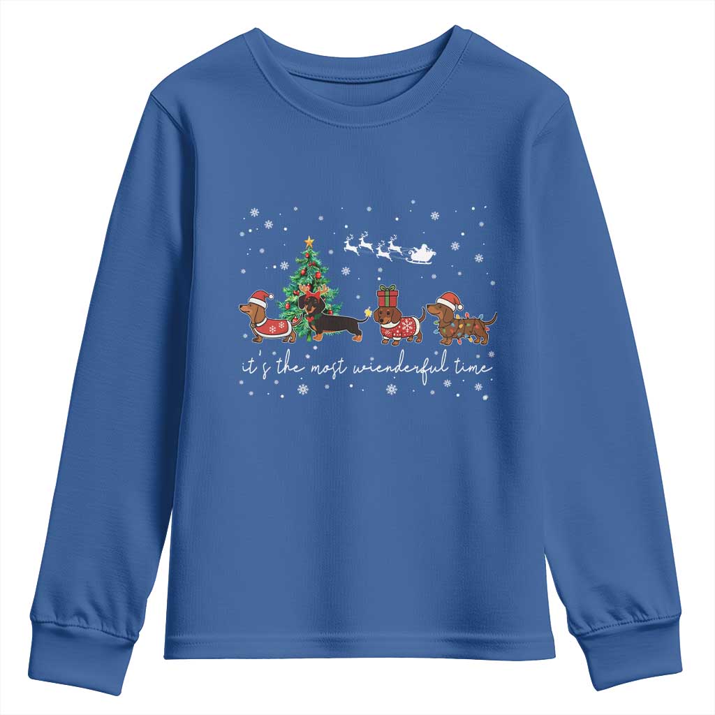 Dachshund Christmas Youth Sweatshirt Funny Weiner Dog Lovers Its The Most Wienderful Time - Print Your Wear
