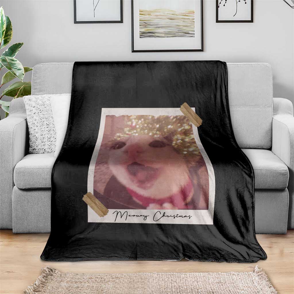 Meowy Christmas Throw Blanket Funny Cat Lovers Xmas Vintage Photo TS10 Print Your Wear