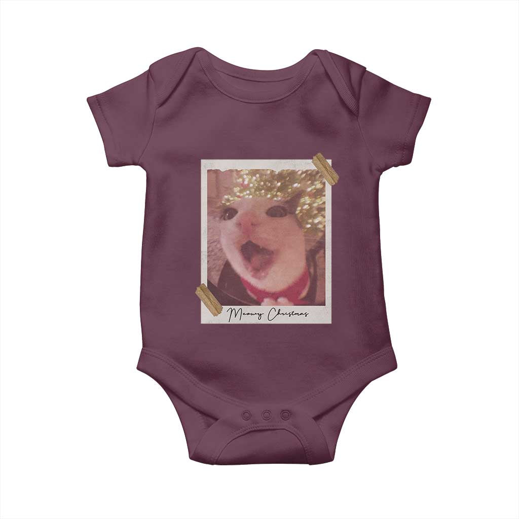 Meowy Christmas Baby Onesie Funny Cat Lovers Xmas Vintage Photo TS10 Maroon Print Your Wear
