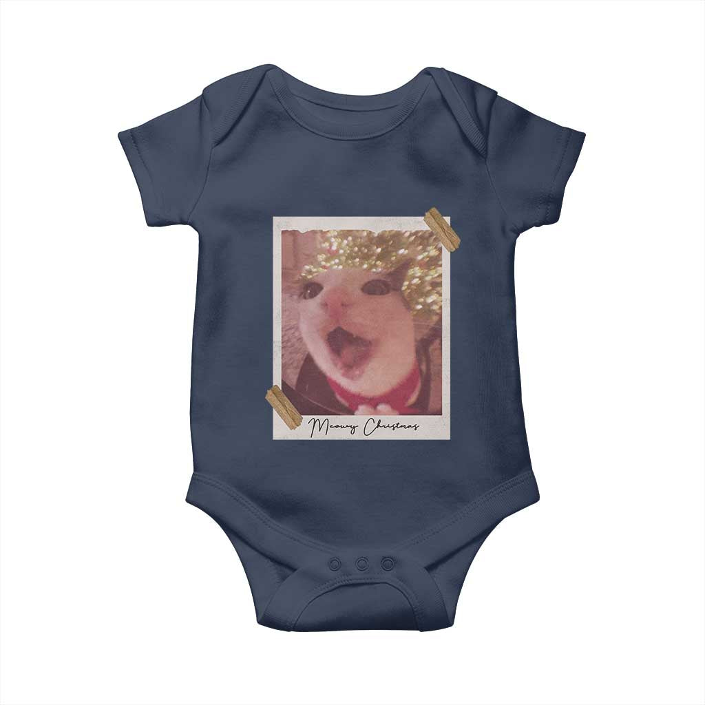 Meowy Christmas Baby Onesie Funny Cat Lovers Xmas Vintage Photo TS10 Navy Print Your Wear