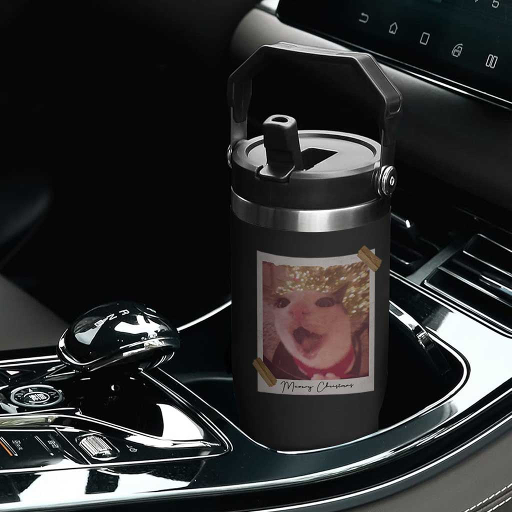 Meowy Christmas Flip Straw Tumbler Funny Cat Lovers Xmas Vintage Photo TS10 Print Your Wear