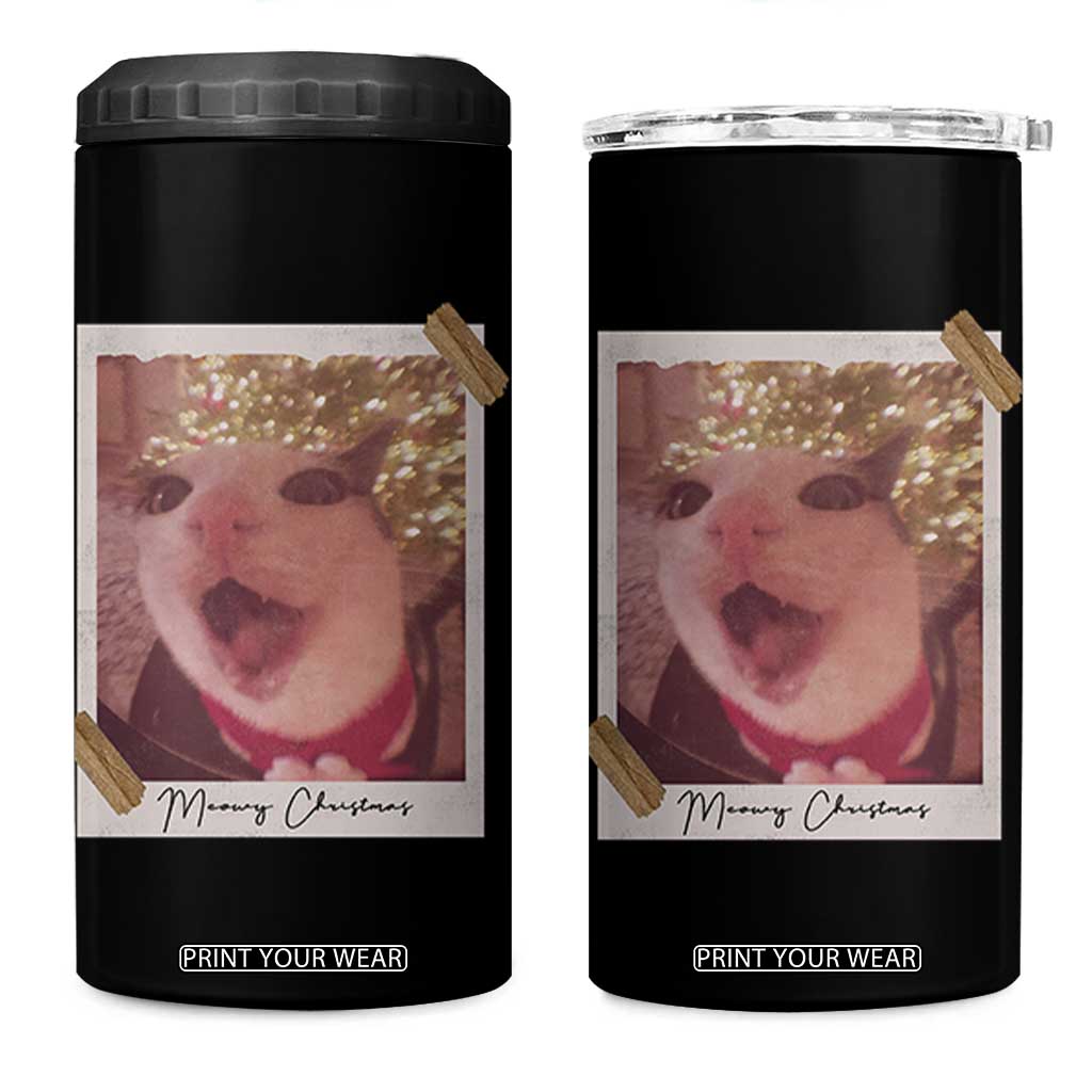 Meowy Christmas 4 in 1 Can Cooler Tumbler Funny Cat Lovers Xmas Vintage Photo TS10 One Size: 16 oz Black Print Your Wear