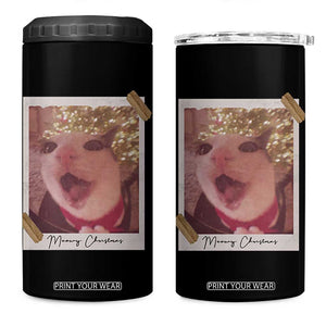 Meowy Christmas 4 in 1 Can Cooler Tumbler Funny Cat Lovers Xmas Vintage Photo TS10 One Size: 16 oz Black Print Your Wear