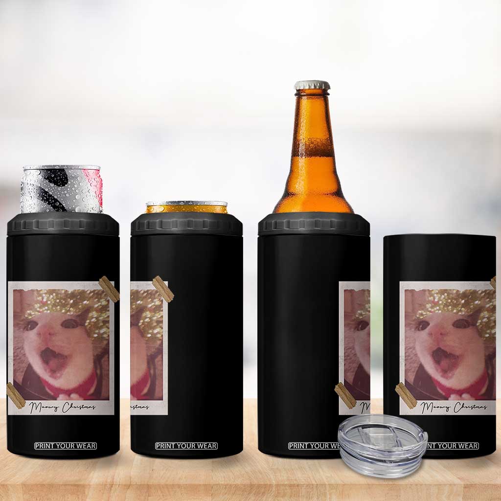 Meowy Christmas 4 in 1 Can Cooler Tumbler Funny Cat Lovers Xmas Vintage Photo TS10 Print Your Wear