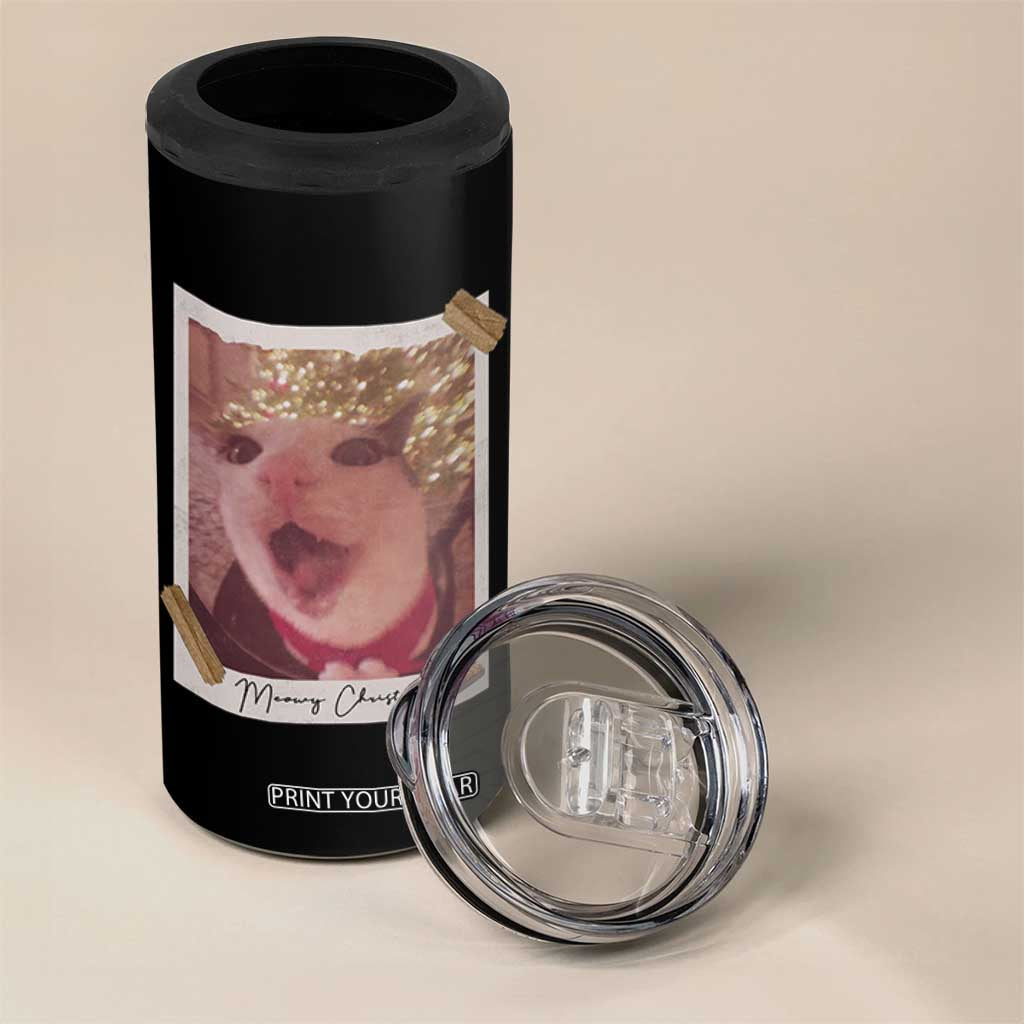 Meowy Christmas 4 in 1 Can Cooler Tumbler Funny Cat Lovers Xmas Vintage Photo TS10 Print Your Wear