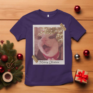 Meowy Christmas T Shirt Funny Cat Lovers Xmas Vintage Photo TS10 Purple Print Your Wear