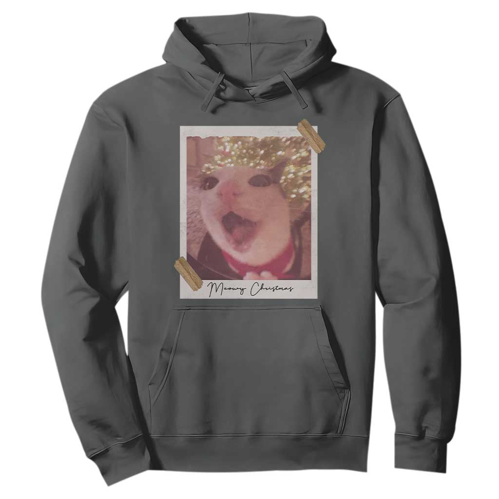 Meowy Christmas Hoodie Funny Cat Lovers Xmas Vintage Photo TS10 Dark Heather Print Your Wear