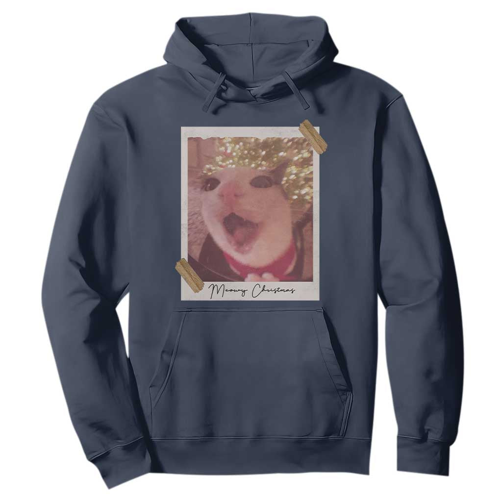 Meowy Christmas Hoodie Funny Cat Lovers Xmas Vintage Photo TS10 Navy Print Your Wear