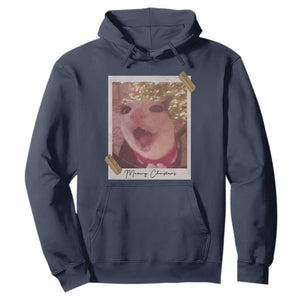 Meowy Christmas Hoodie Funny Cat Lovers Xmas Vintage Photo TS10 Navy Print Your Wear