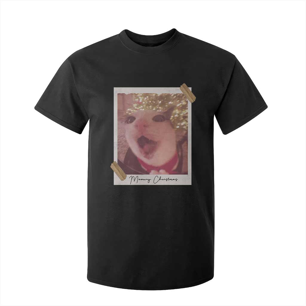 Meowy Christmas T Shirt For Kid Funny Cat Lovers Xmas Vintage Photo TS10 Black Print Your Wear