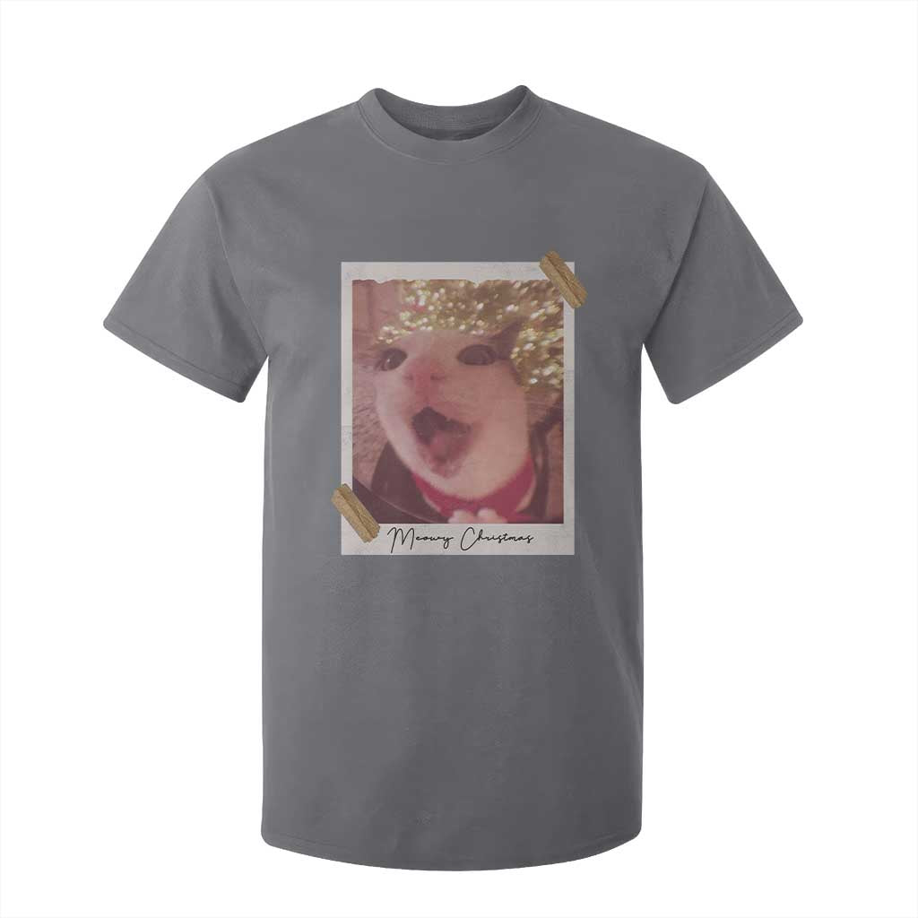 Meowy Christmas T Shirt For Kid Funny Cat Lovers Xmas Vintage Photo TS10 Charcoal Print Your Wear