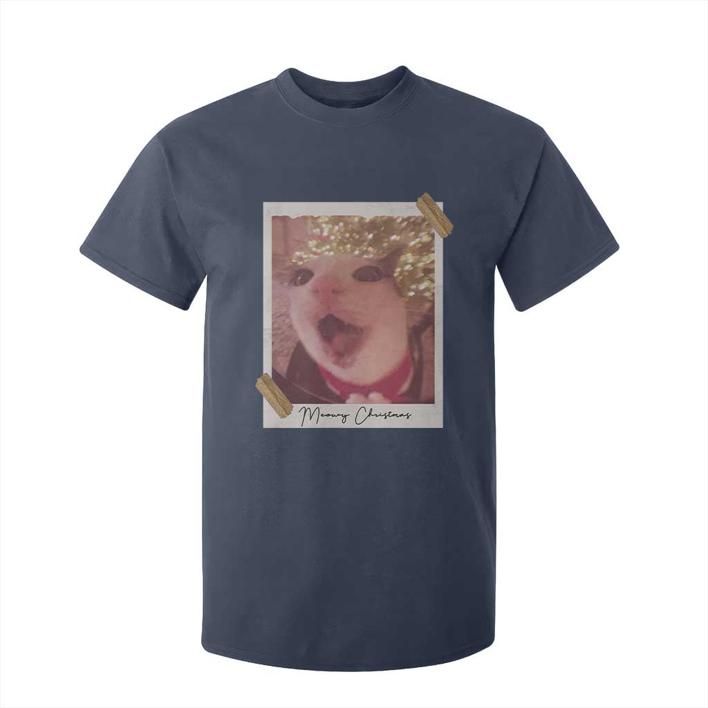 Meowy Christmas T Shirt For Kid Funny Cat Lovers Xmas Vintage Photo TS10 Navy Print Your Wear