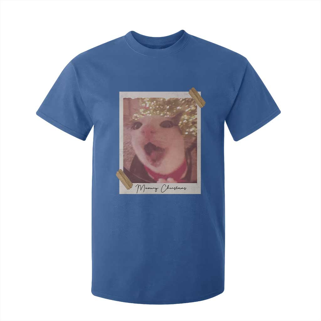 Meowy Christmas T Shirt For Kid Funny Cat Lovers Xmas Vintage Photo TS10 Royal Blue Print Your Wear