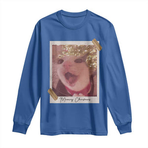 Meowy Christmas Long Sleeve Shirt Funny Cat Lovers Xmas Vintage Photo TS10 Royal Blue Print Your Wear
