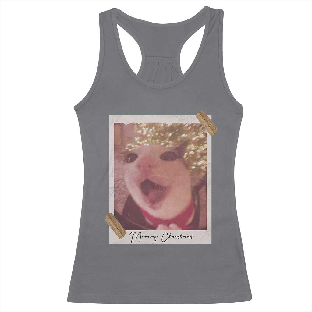 Meowy Christmas Racerback Tank Top Funny Cat Lovers Xmas Vintage Photo TS10 Charcoal Print Your Wear