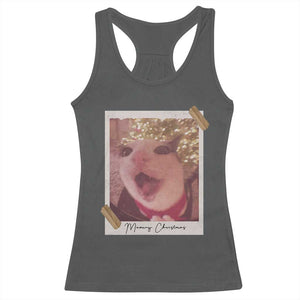 Meowy Christmas Racerback Tank Top Funny Cat Lovers Xmas Vintage Photo TS10 Dark Heather Print Your Wear