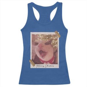 Meowy Christmas Racerback Tank Top Funny Cat Lovers Xmas Vintage Photo TS10 Royal Blue Print Your Wear