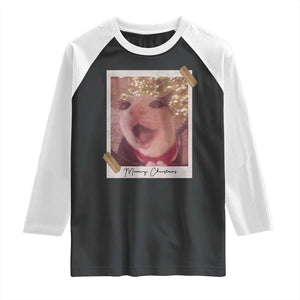 Meowy Christmas Raglan Shirt Funny Cat Lovers Xmas Vintage Photo TS10 Black White Print Your Wear