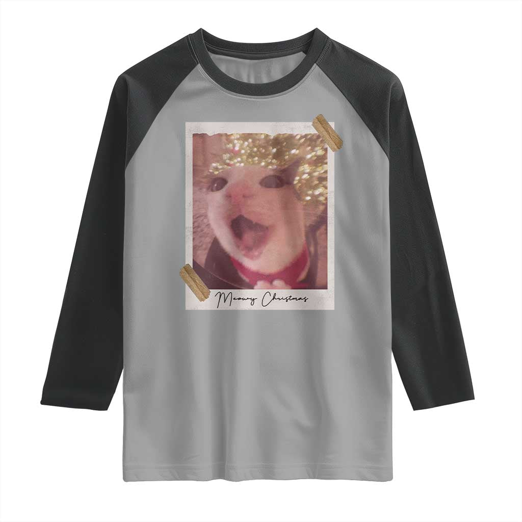 Meowy Christmas Raglan Shirt Funny Cat Lovers Xmas Vintage Photo TS10 Sport Gray Black Print Your Wear